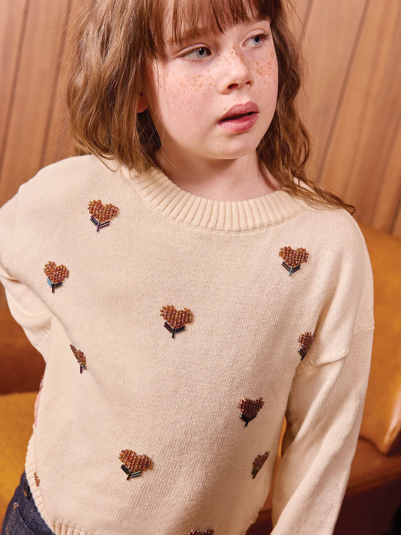 Beaded Heart Flower Sweater Sweaters Bonton