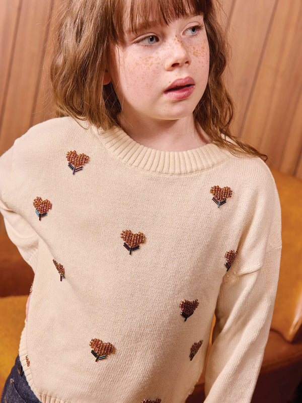 Beaded Heart Flower Sweater Sweaters Bonton