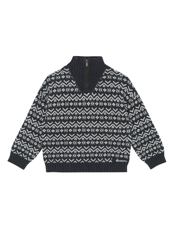 Leonard Fair Isle Quarter Zip Sweater Sweaters Bonton Charcoal 3Y