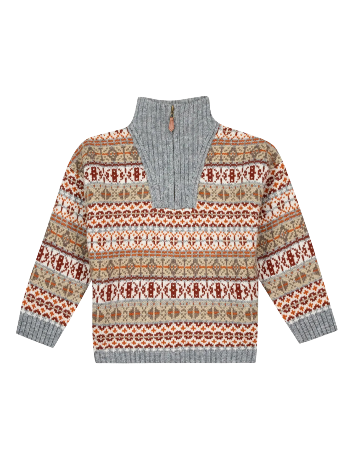 Chestnut Leonard Fair Isle Quarter Zip Sweater Sweaters Bonton Chestnut 4Y