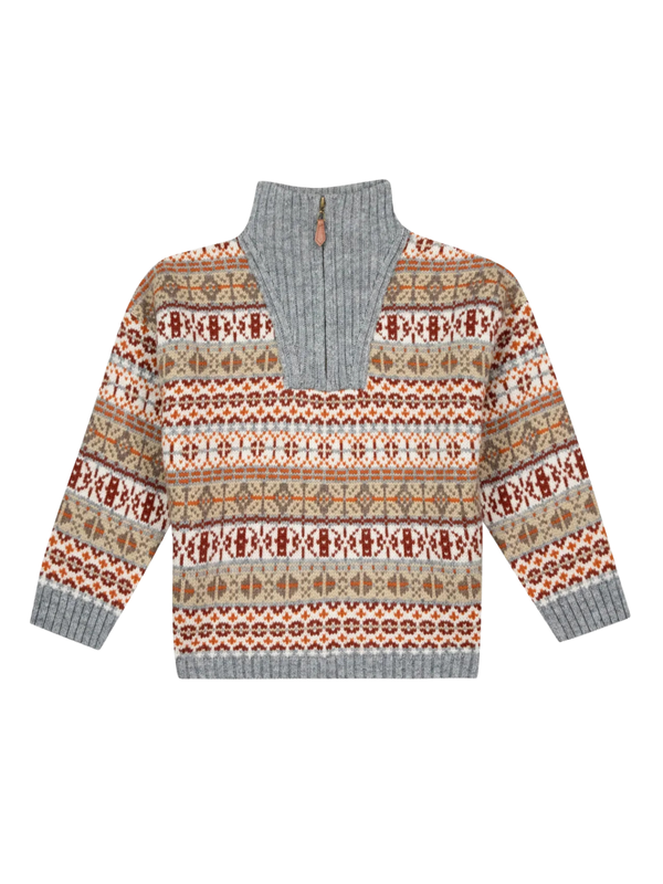 Chestnut Leonard Fair Isle Quarter Zip Sweater Sweaters Bonton Chestnut 4Y