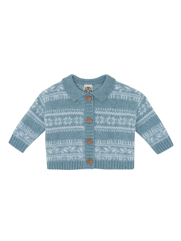 Lucien Fair Isle Cardigan Sweaters Bonton Blue Gray 1Y