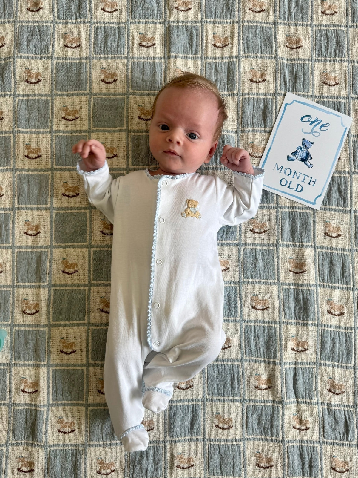 Teddy Bear Embroidered Footie - Blue Pajamas Baby Club Chic