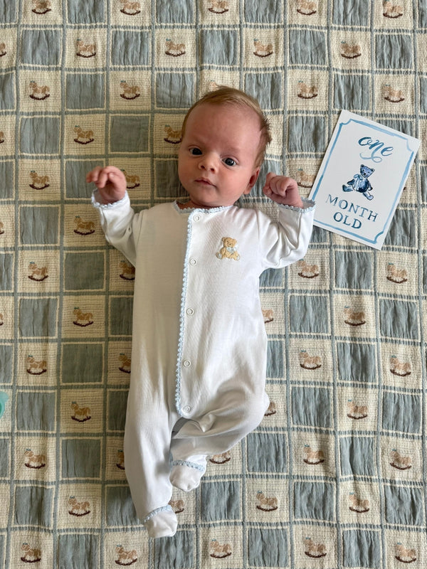 Teddy Bear Embroidered Footie - Blue Pajamas Baby Club Chic
