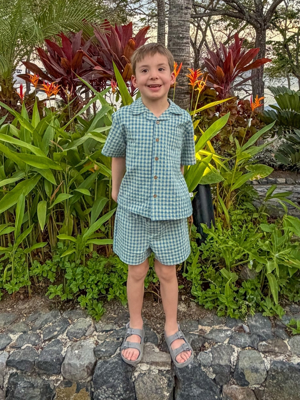 Blue Gingham Shirt & Shorts Set Sets Cozmo