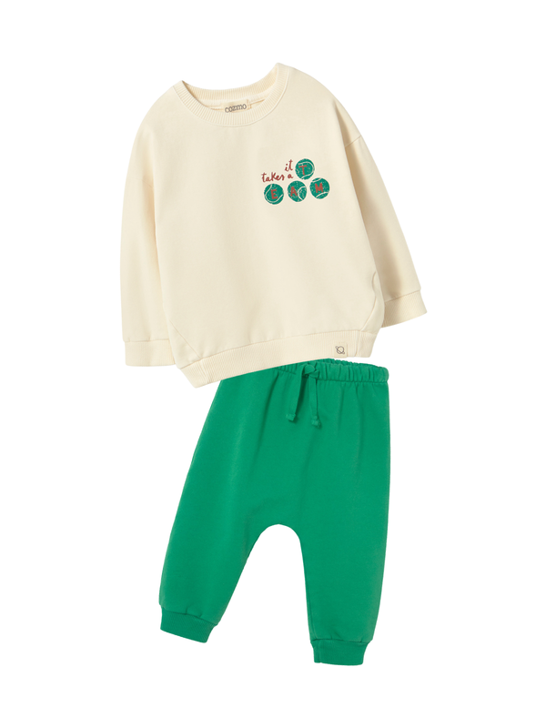 Tennis Print Sweatshirt Set Sets Cozmo Green 12M