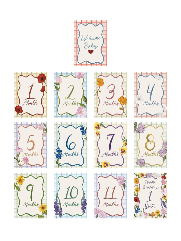 Floral Monthly Milestone Cards Party Supplies Crystal Ochoa Illustrations