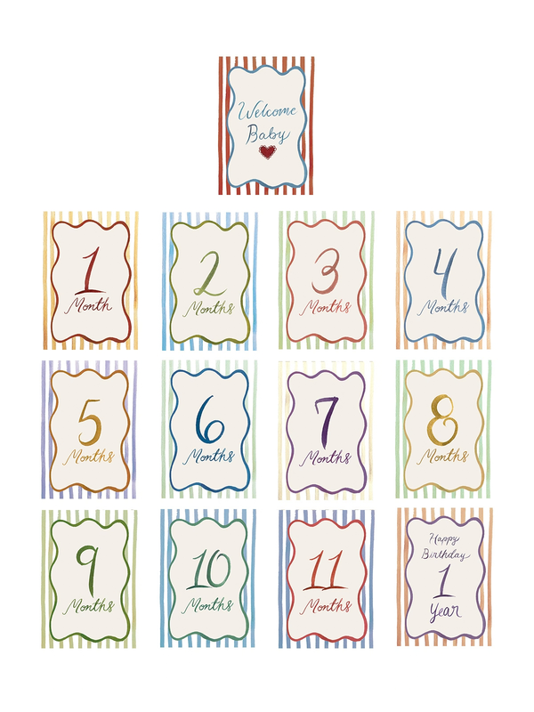 Striped Monthly Milestone Cards Party Supplies Crystal Ochoa Illustrations
