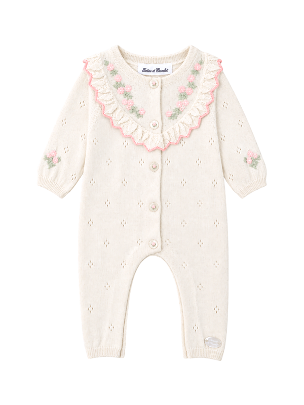Embroidered Ruffle Pointelle Romper