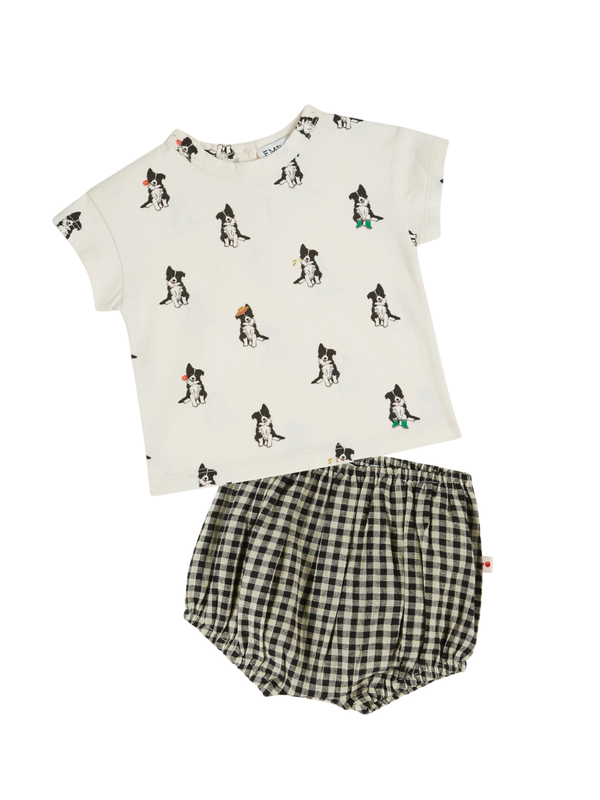 Border Collie T-Shirt and Bloomers Set Tees Emile et Ida Cream 6M