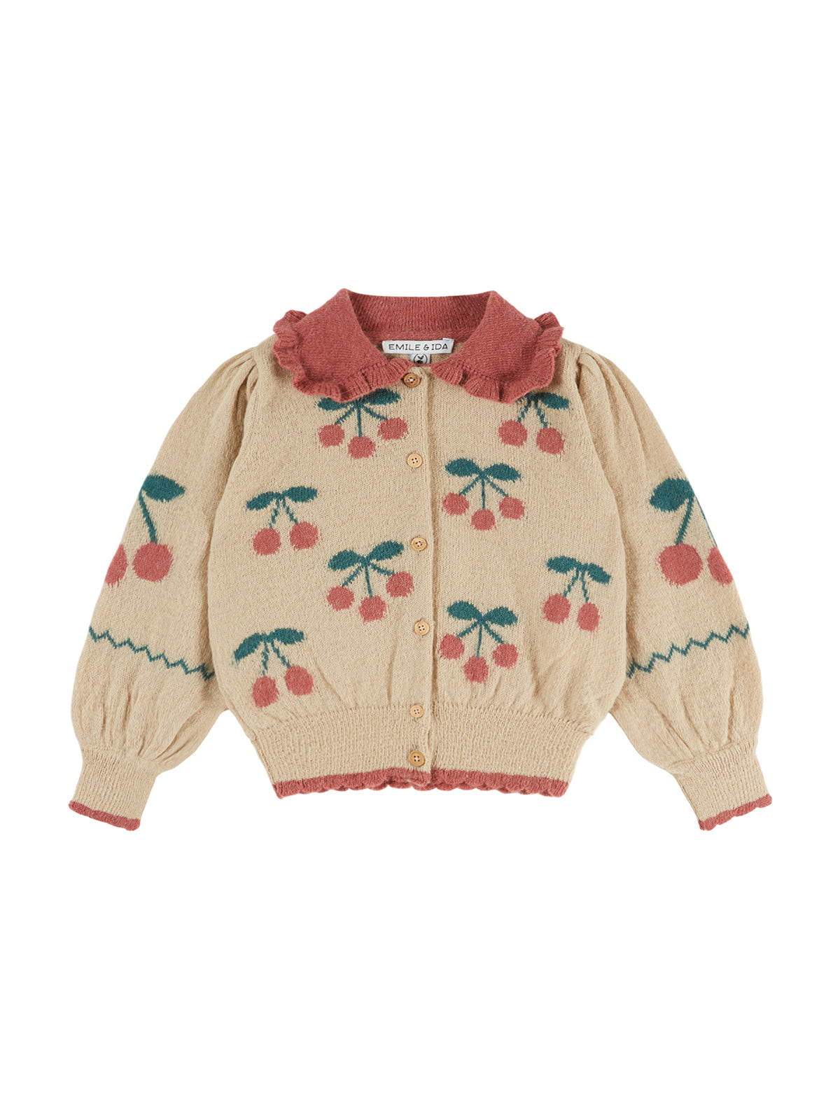 Cherries Printed Cardigan Sweaters Emile et Ida Ecru 3Y