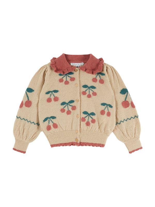 Cherries Printed Cardigan Sweaters Emile et Ida Ecru 3Y