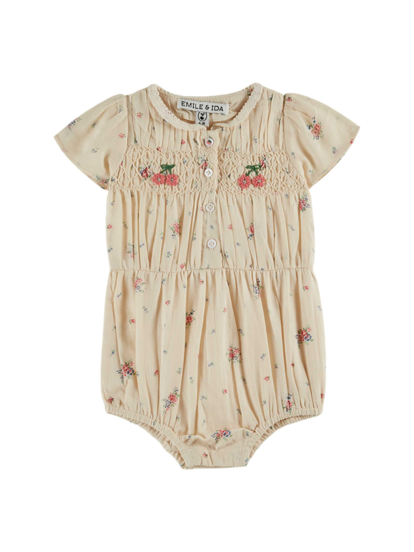 Cherry Embroidered Floral Romper Rompers Emile et Ida Cream 3M
