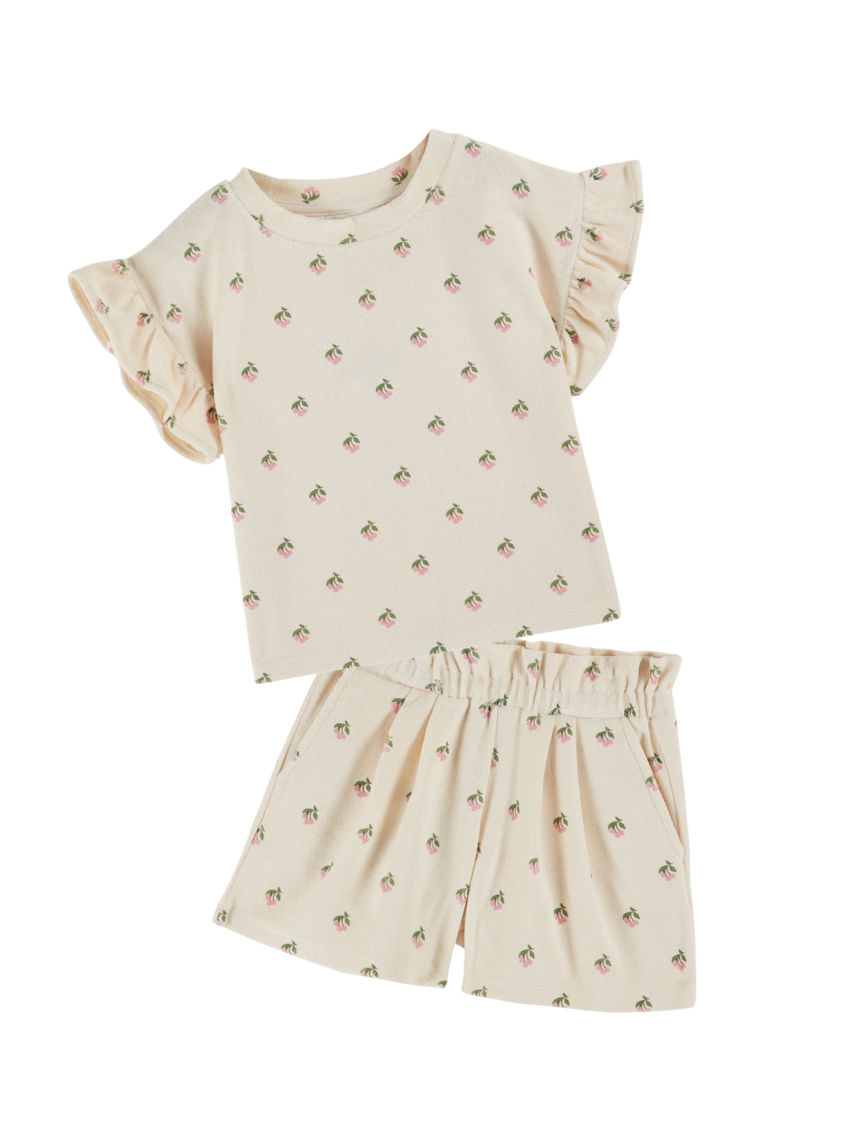 Cherry Terry Short Set Sets Emile et Ida Cream 2Y