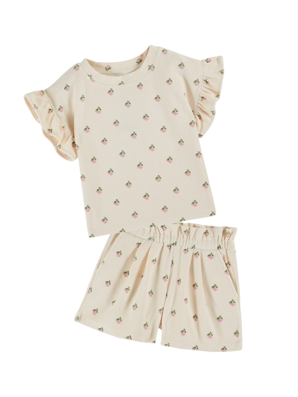 Cherry Terry Short Set Sets Emile et Ida Cream 2Y