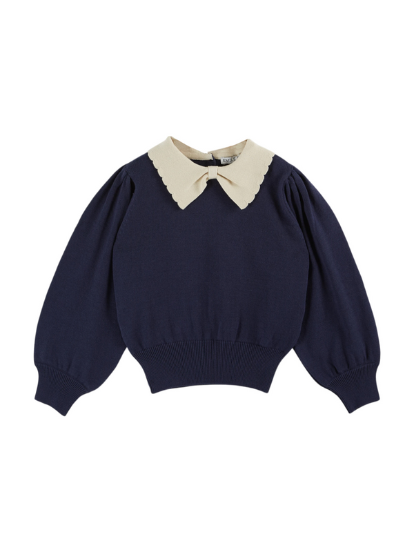 Contrast Bow Collar Sweater Sweaters Emile et Ida Navy 3Y