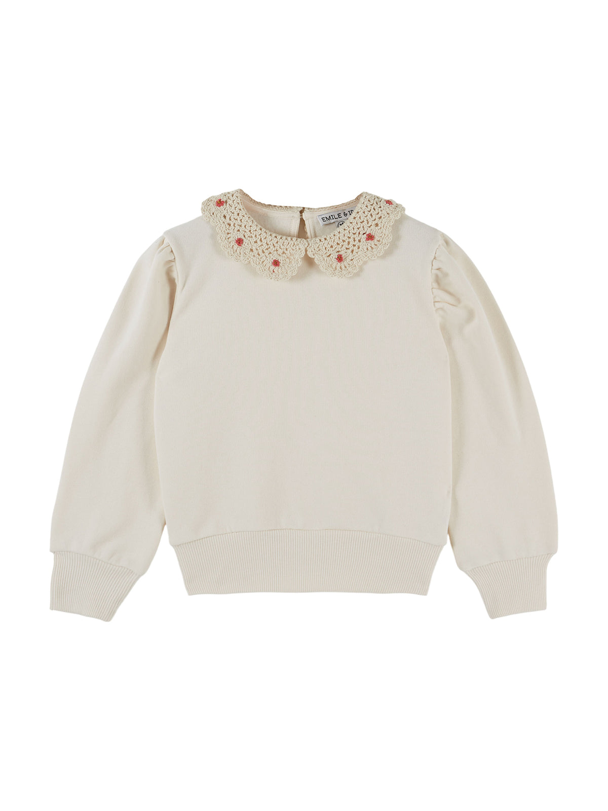 Crochet Collared Sweatshirt - Ecru Sweatshirts Emile et Ida Ecru 2Y