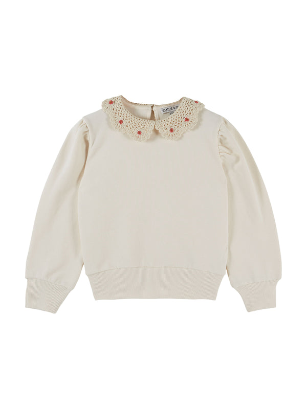 Crochet Collared Sweatshirt - Ecru Sweatshirts Emile et Ida Ecru 2Y