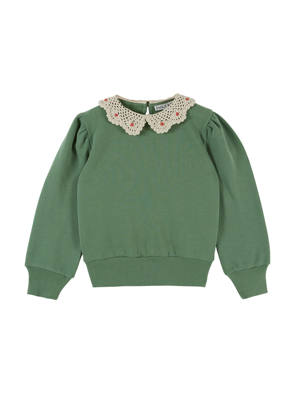 Crochet Collared Sweatshirt - Olive Sweatshirts Emile et Ida Olive 3Y