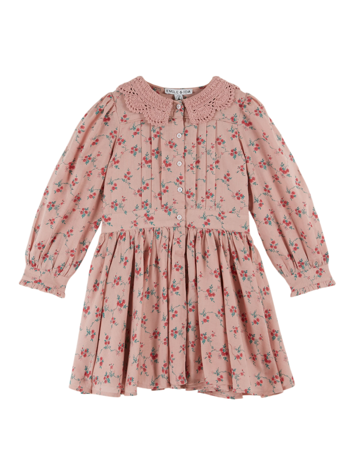 Crochet Collar Floral Print Dress Dresses Emile et Ida Dusty Pink 2Y