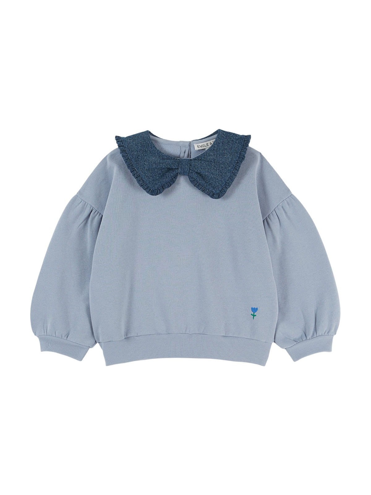 Denim Bow Collared Sweatshirt Sweatshirts Emile et Ida Sky Blue 3Y