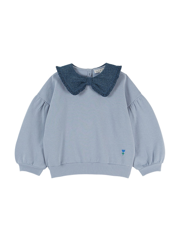 Denim Bow Collared Sweatshirt Sweatshirts Emile et Ida Sky Blue 3Y