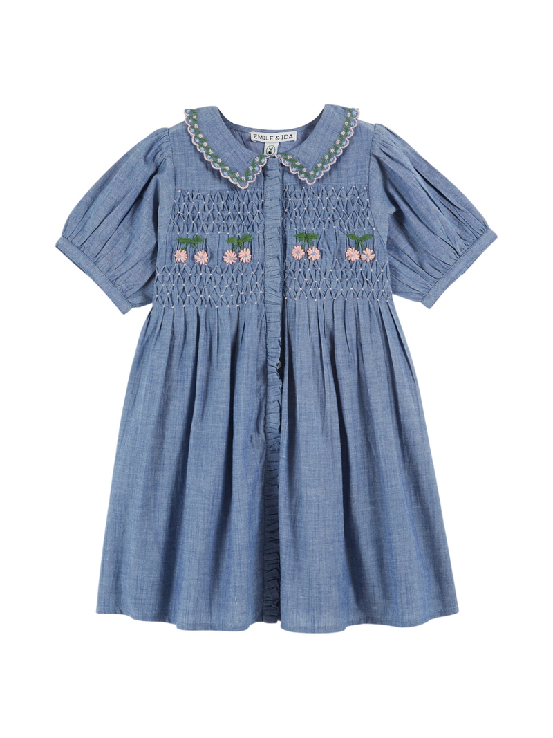Embroidered Chambray Smocked Dress Chambray / 5Y