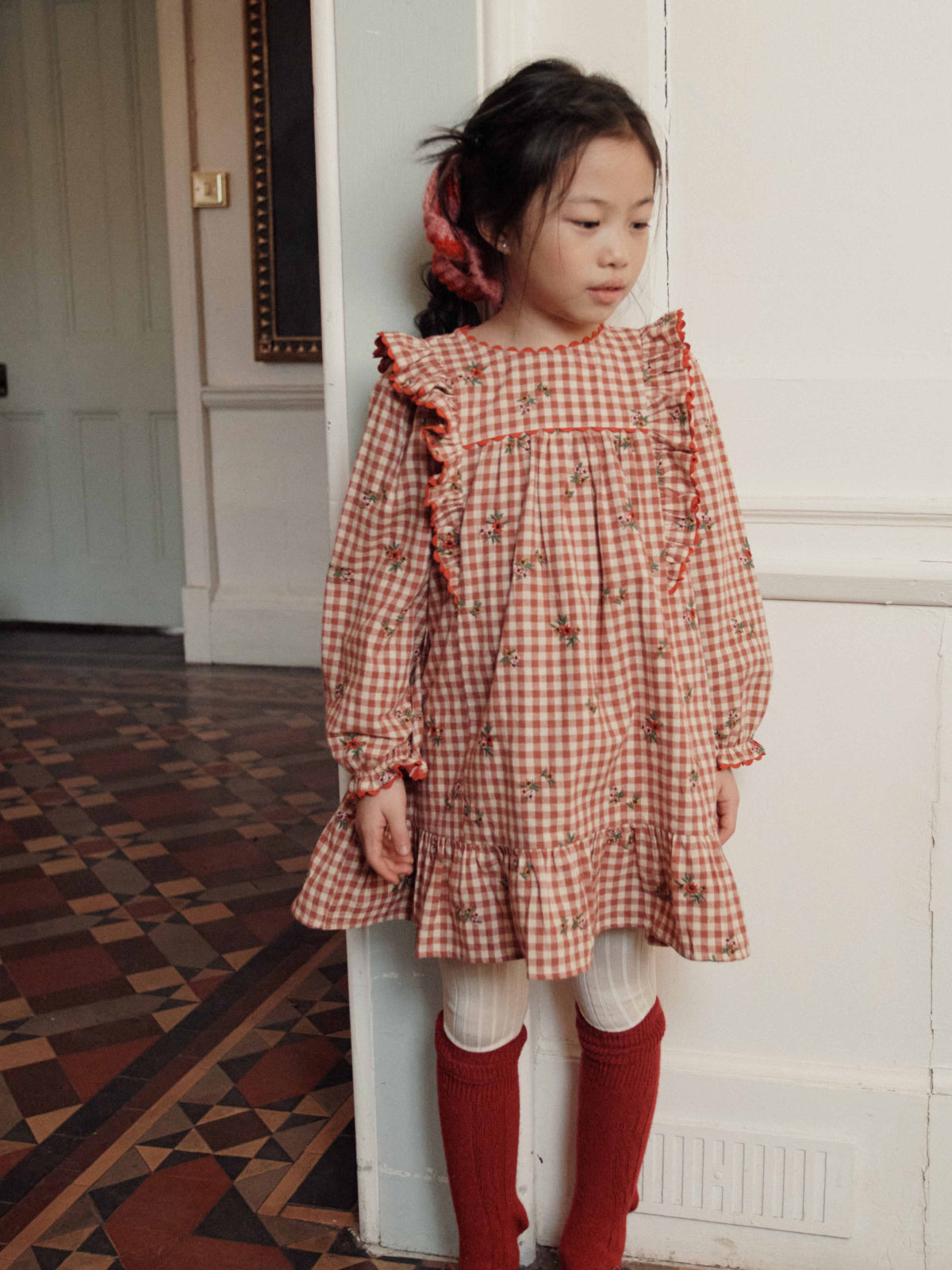 Embroidered Floral Gingham Dress Dresses Emile et Ida
