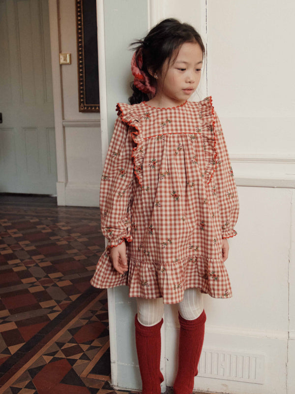 Embroidered Floral Gingham Dress Dresses Emile et Ida