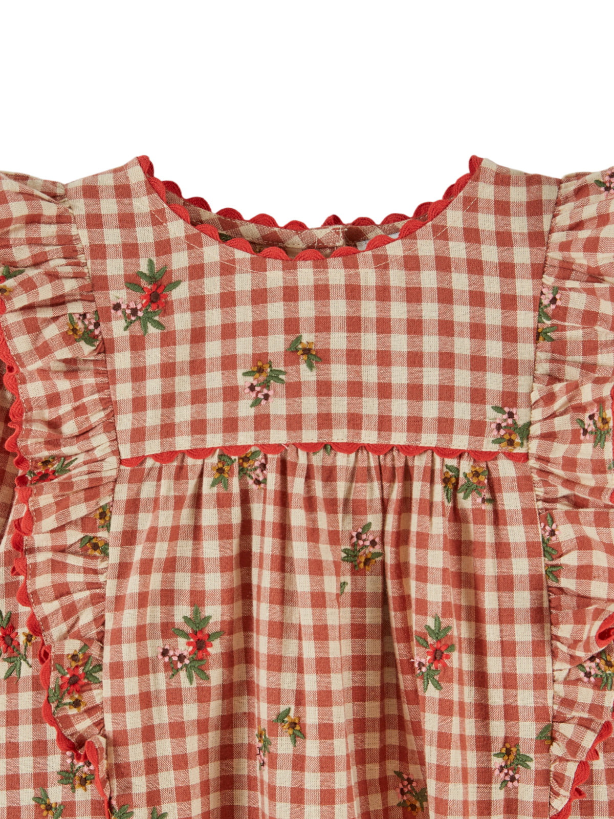 Embroidered Floral Gingham Dress Dresses Emile et Ida