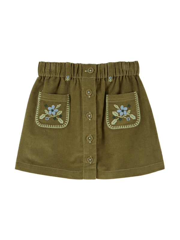 Embroidered Flower Pocket Skirt Skirts Emile et Ida Moss Green 3Y