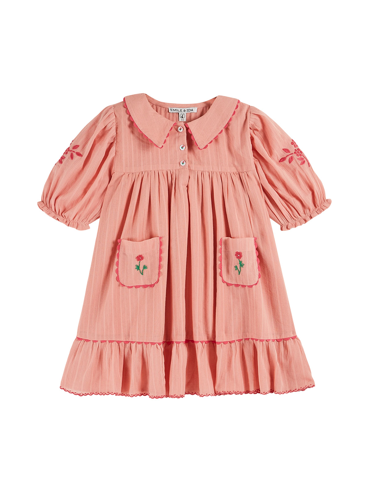 Embroidered Front Pocket Dress Dresses Emile et Ida Blossom Pink 2Y