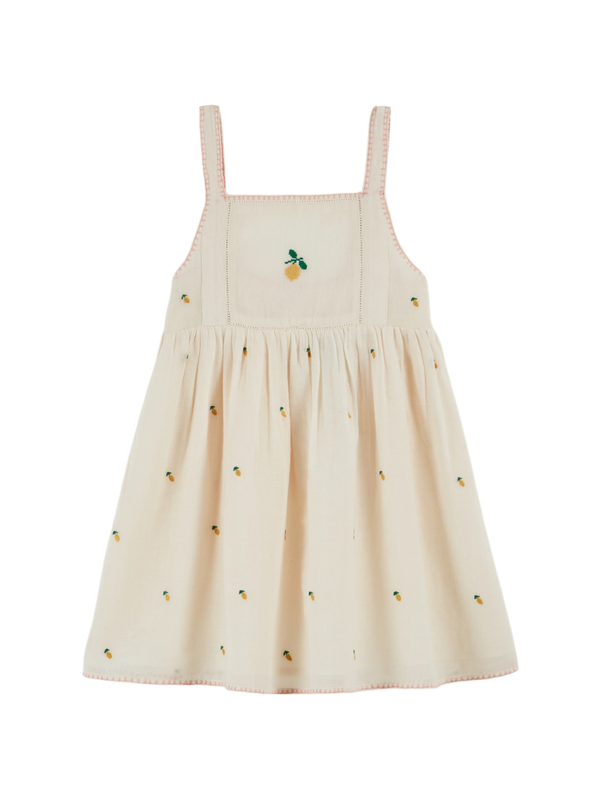 Embroidered Lemon Dress Dresses Emile et Ida Cream 2Y