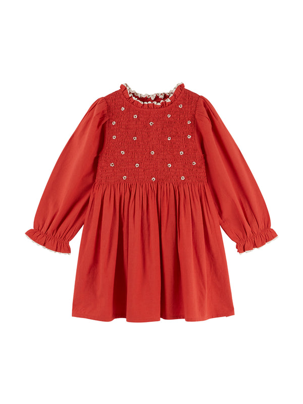 Embroidered Smocked Dress Dresses Emile et Ida Red 2Y