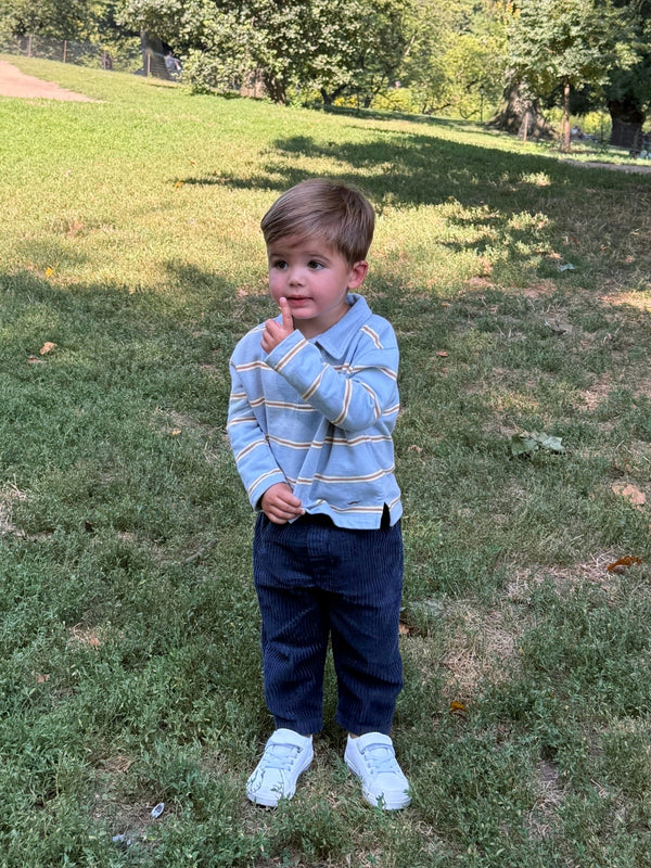 Fine Stripe Polo Sweatshirt - Ice Blue Tops Emile et Ida