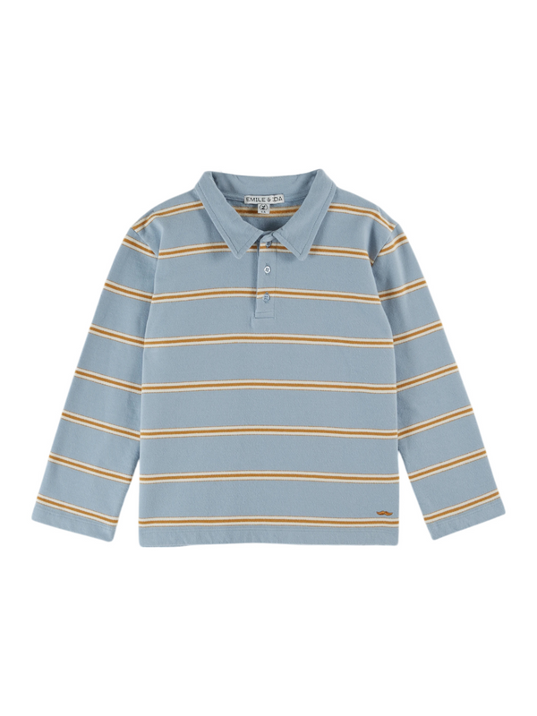 Fine Stripe Polo Sweatshirt - Ice Blue Tops Emile et Ida Ice Blue 2Y