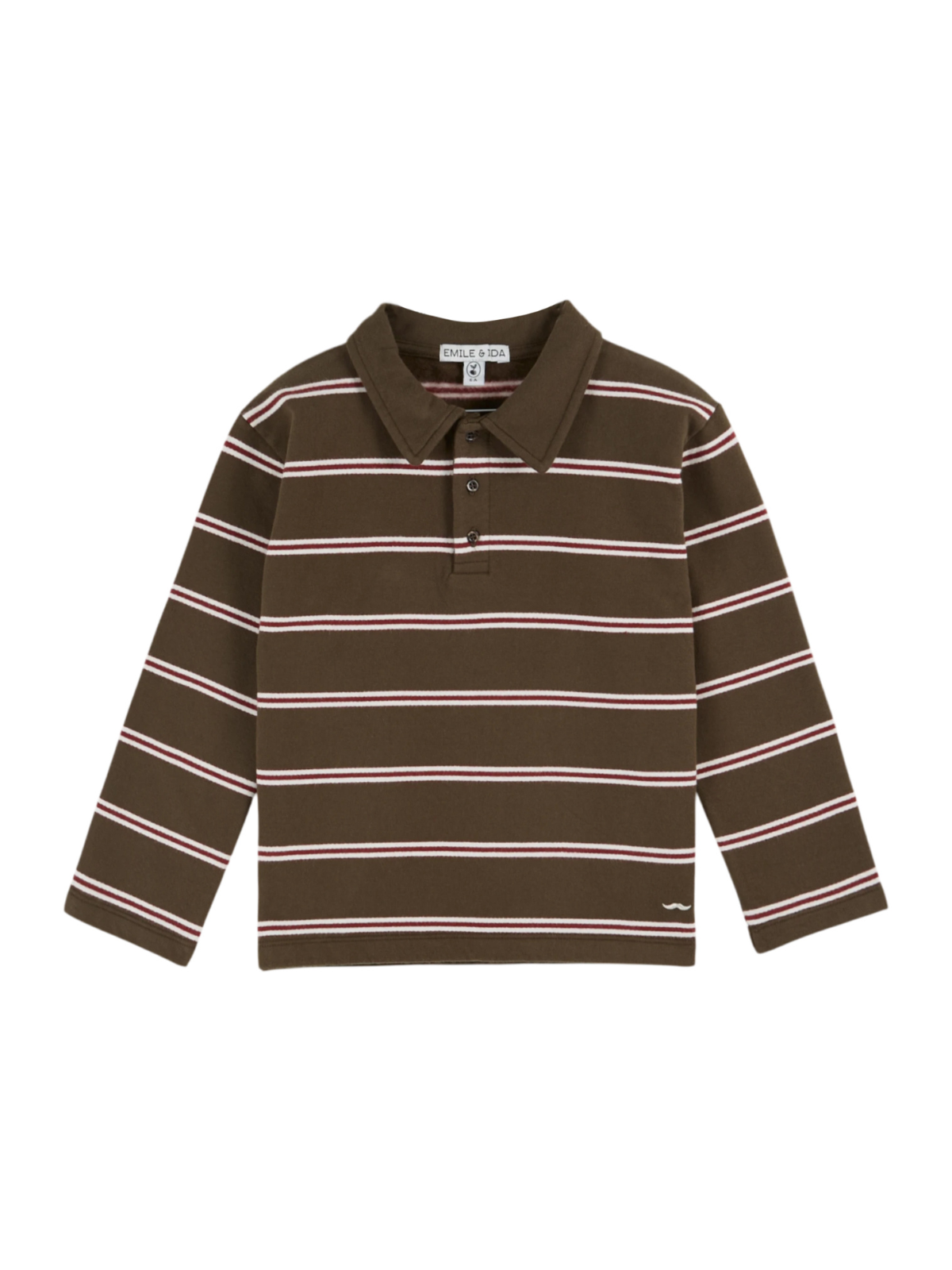 Fine Stripe Polo Sweatshirt - Khaki Tops Emile et Ida Brown Khaki 2Y