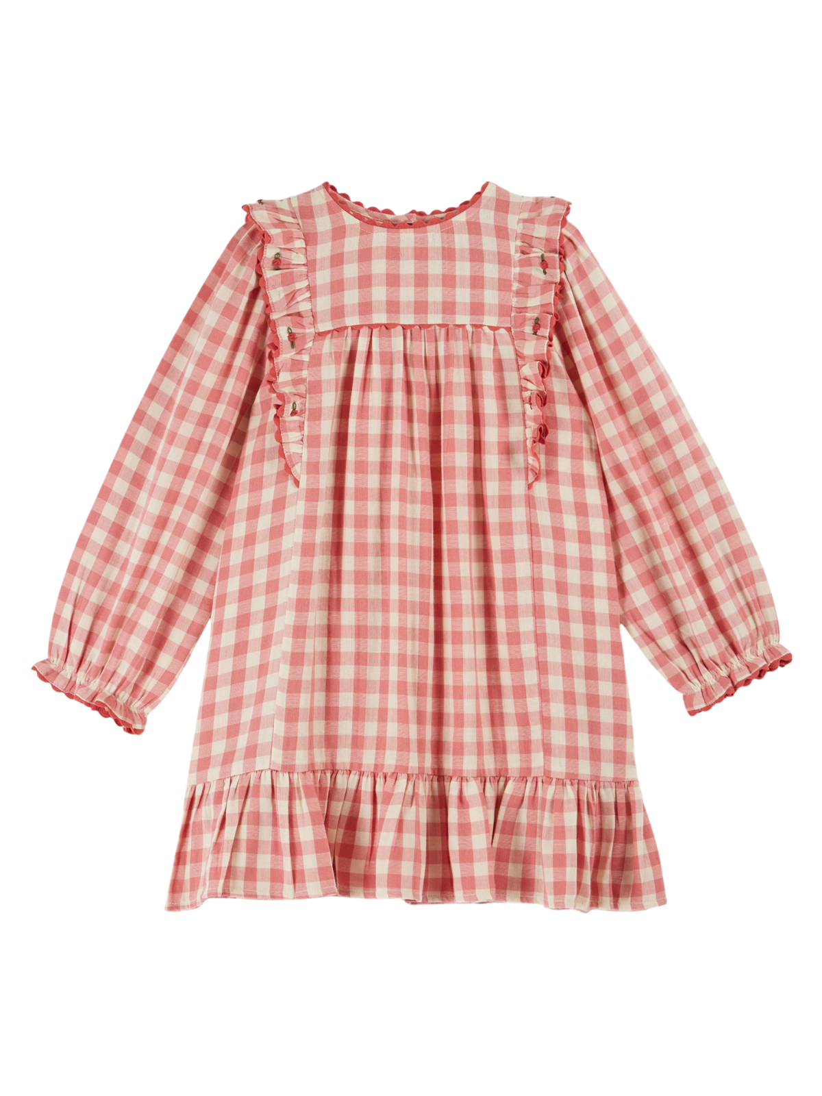 Floral Embroidered Gingham Dress Dresses Emile et Ida Rose Pink 2Y