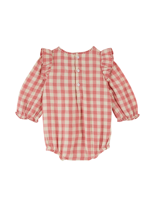 Floral Embroidered Gingham Romper Rompers Emile et Ida