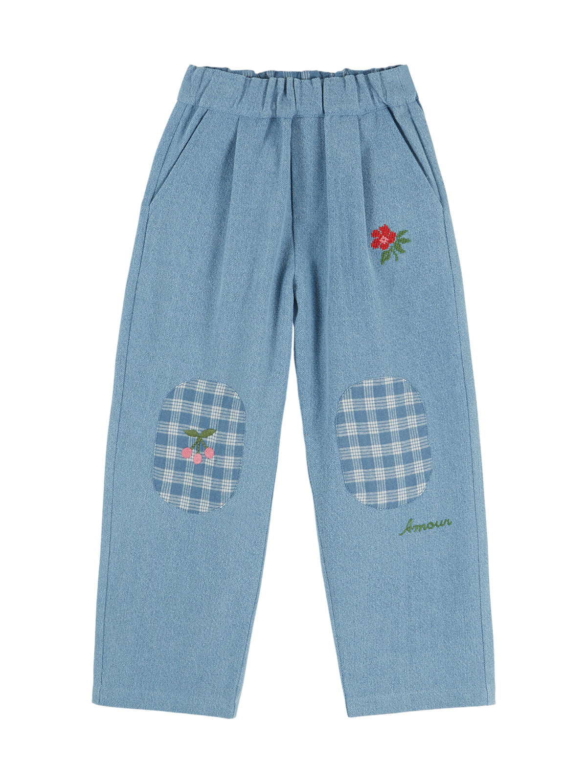 Gingham Knee Patch Pants Pants Emile et Ida Blue 3Y