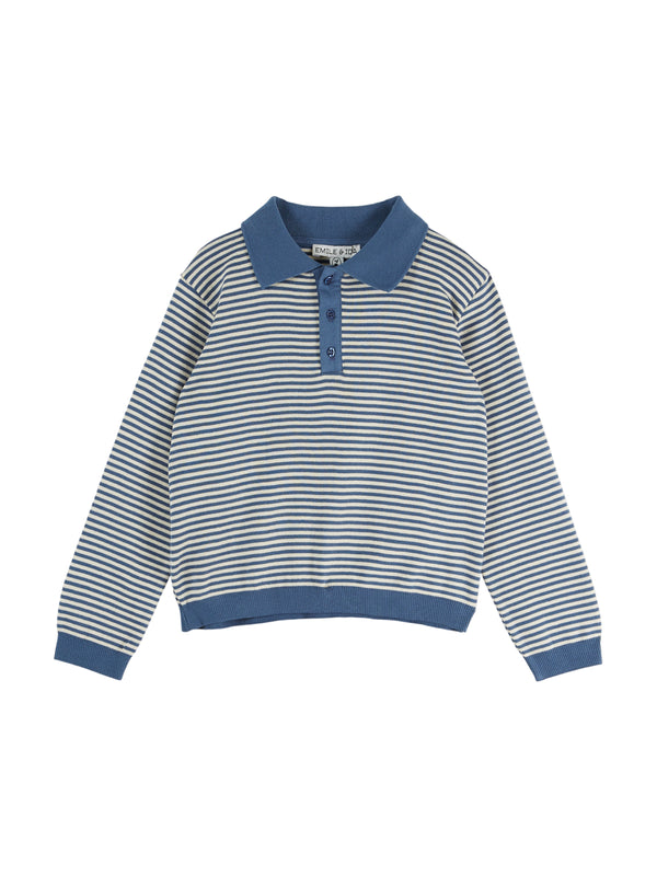 Ocean Stripe Polo Sweater Sweaters Emile et Ida Ocean Stripe 2Y