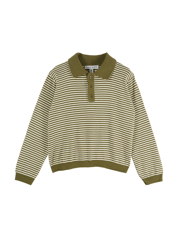 Pistachio Stripe Polo Sweater Sweaters Emile et Ida Pistachio Stripe 2Y