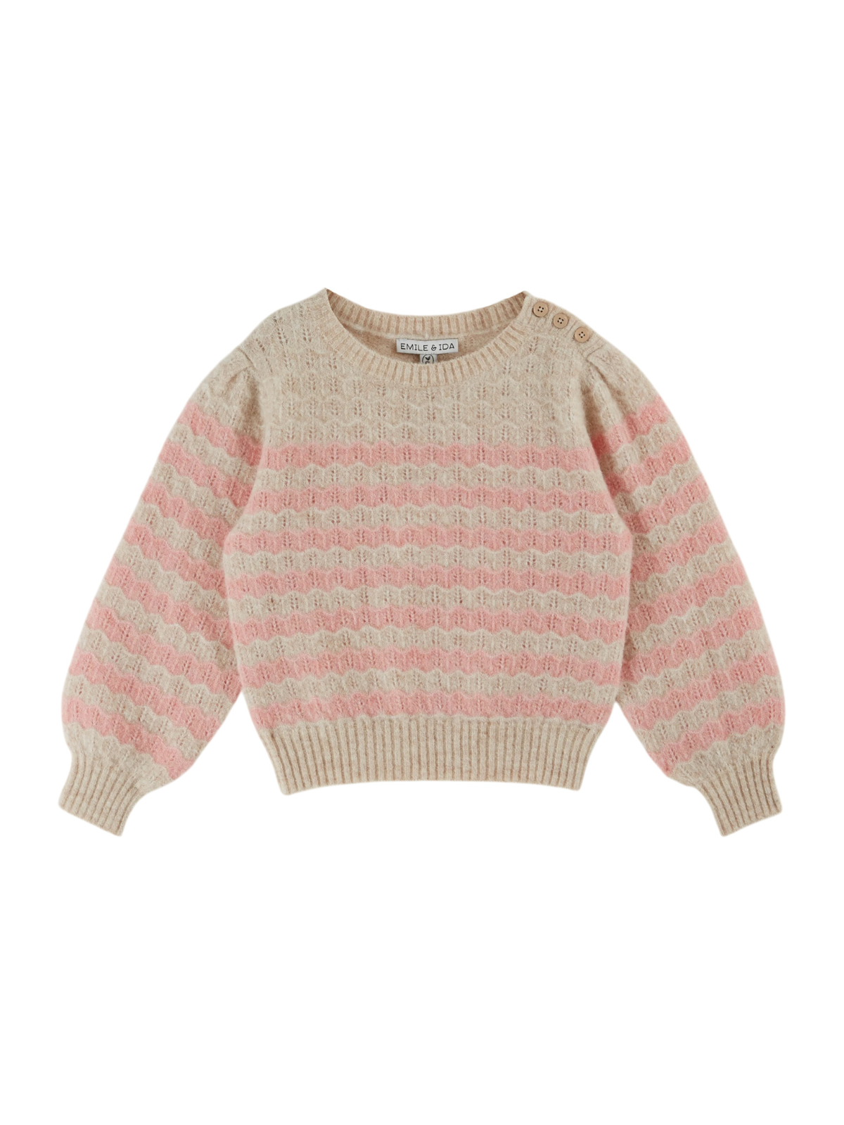 Pointelle Stripe Sweater Sweaters Emile et Ida Rose Pink 3Y
