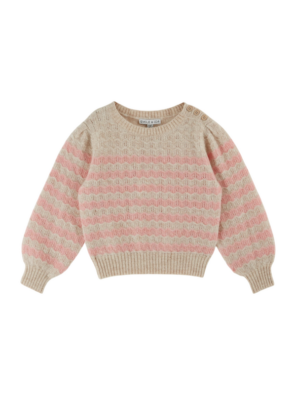 Pointelle Stripe Sweater Sweaters Emile et Ida Rose Pink 3Y