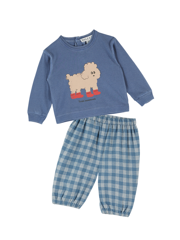 Poodle Tee with Gingham Pants Baby Set Sets Emile et Ida Ocean 12M