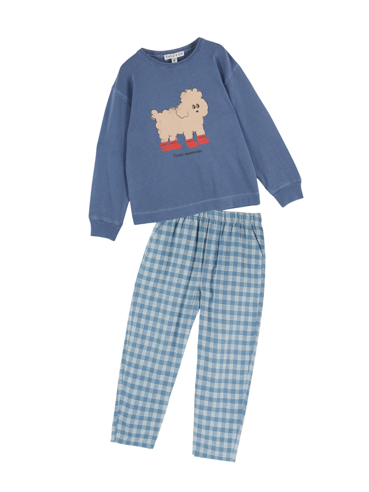 Poodle Tee with Gingham Pants Set Sets Emile et Ida Ocean 3Y