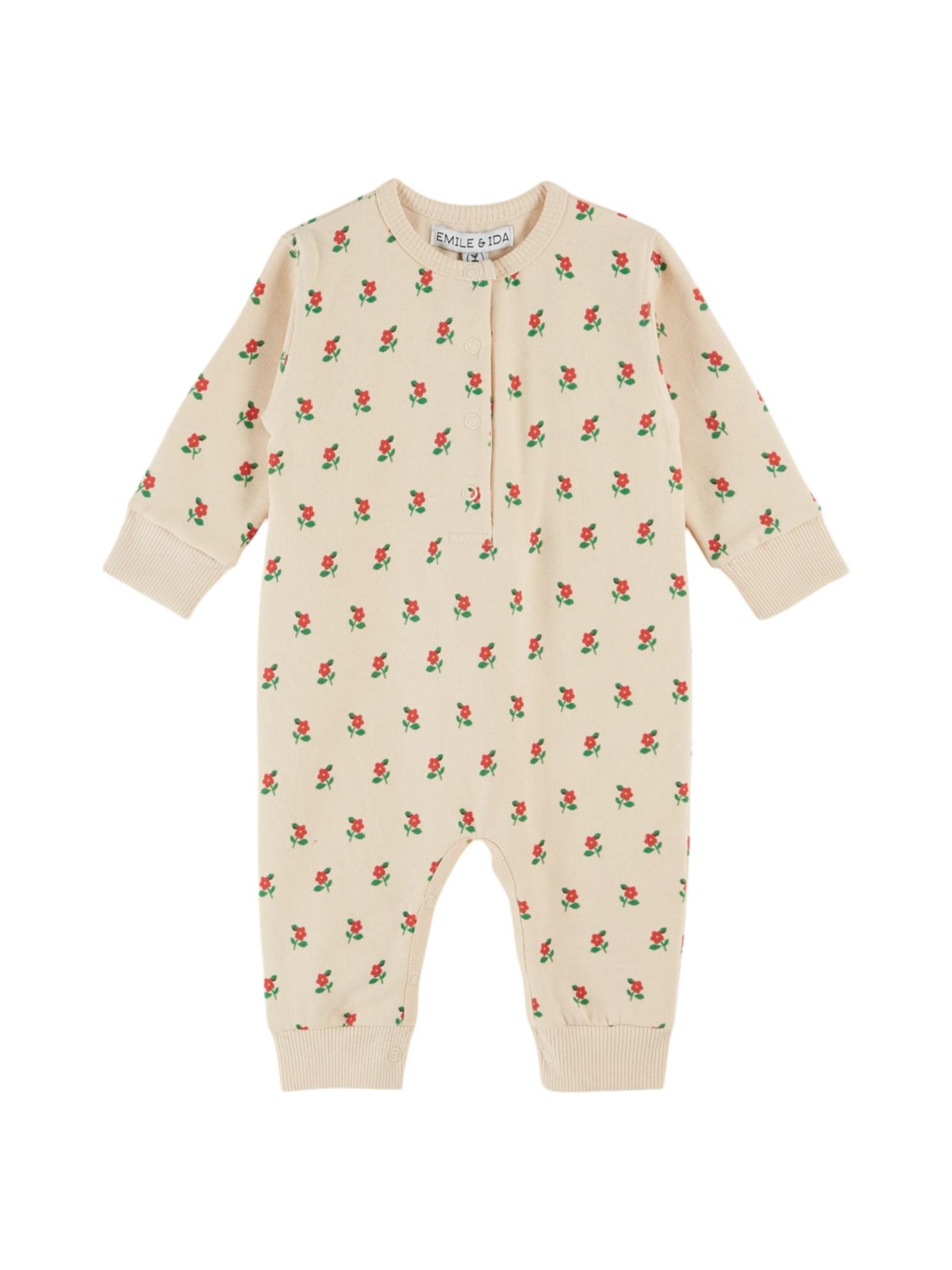 Poppy Print Cotton Romper Rompers Emile et Ida Ivory 3M