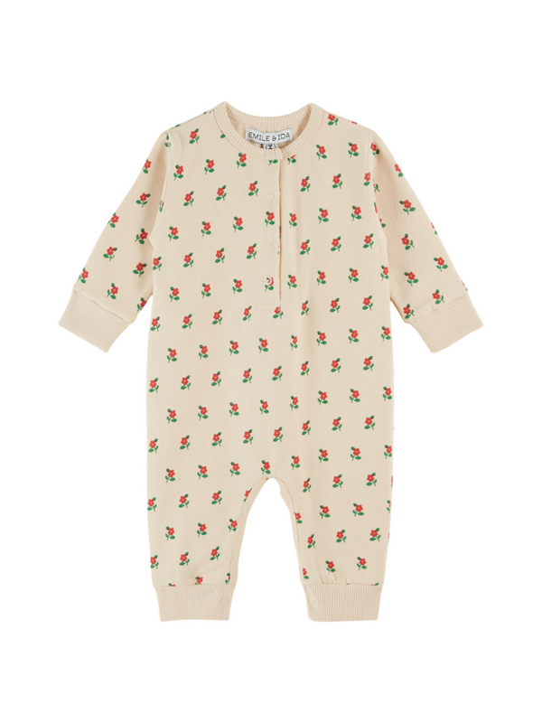 Poppy Print Cotton Romper Rompers Emile et Ida Ivory 3M