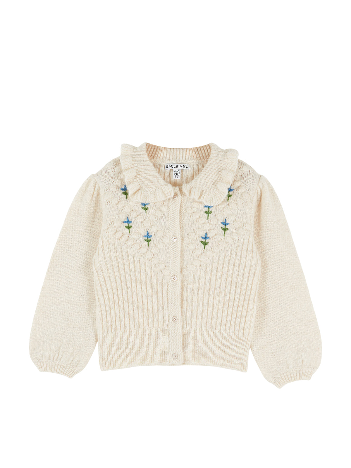 Ruffle Collared Embroidered Cardigan Sweaters Emile et Ida Ivory 3Y