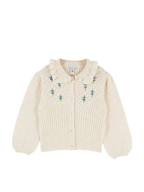 Ruffle Collared Embroidered Cardigan Sweaters Emile et Ida Ivory 3Y